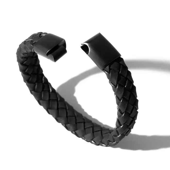 Pulsera Cuero Trenzado Ancho - Imagen 2